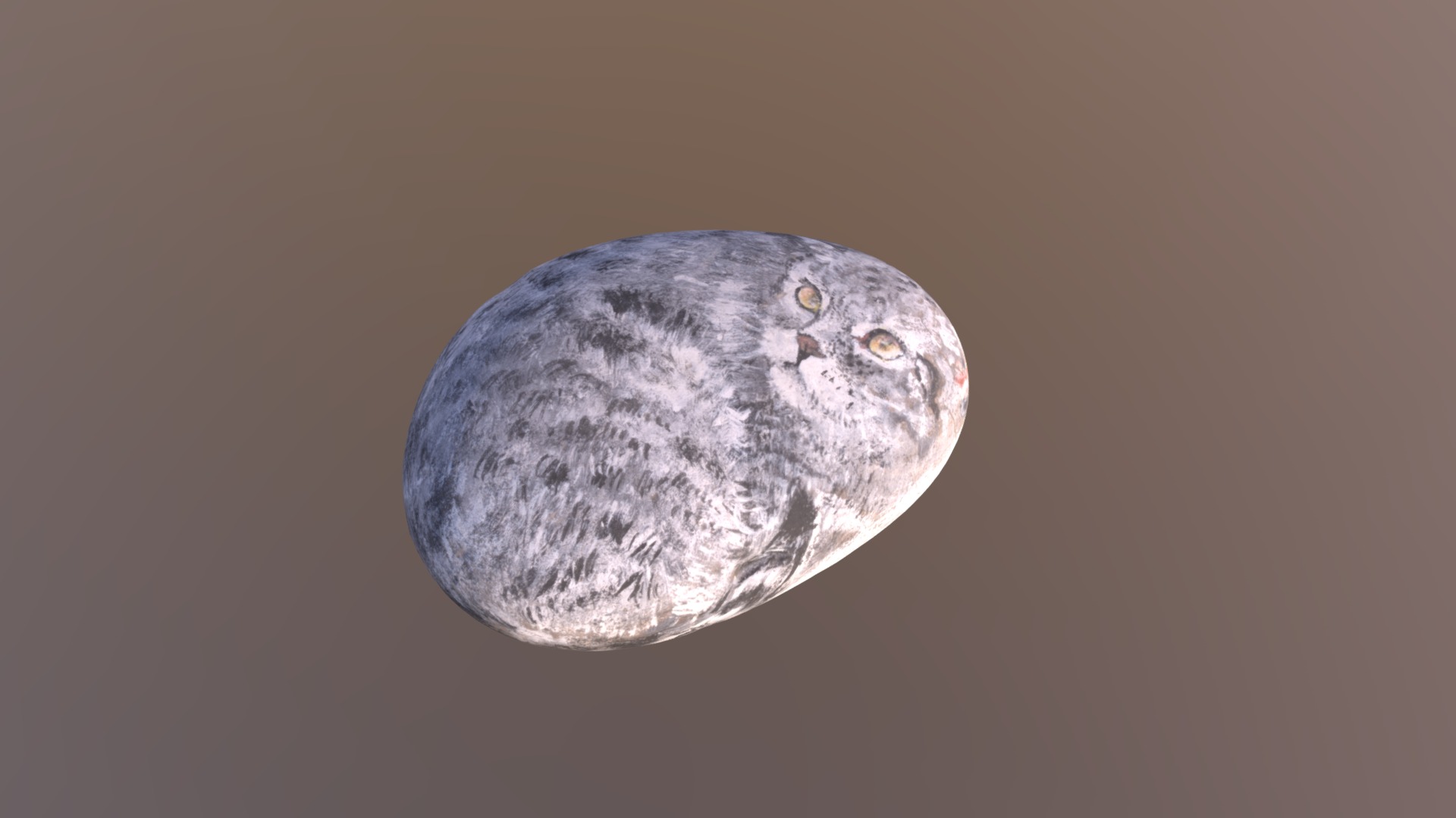3D model Stone Painting Art – Cat3 - This is a 3D model of the Stone Painting Art - Cat3. The 3D model is about a grey owl with yellow eyes.