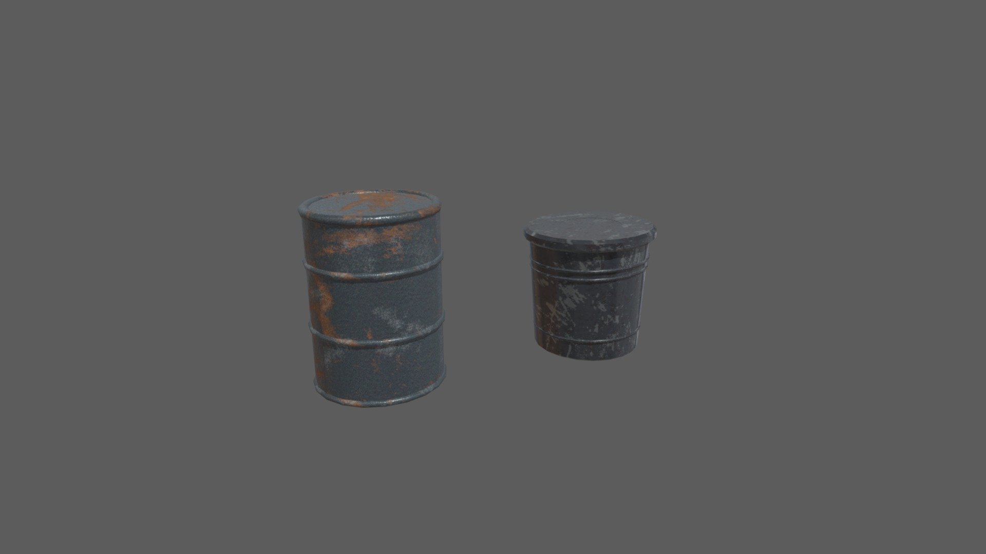 Trash Can and Oil Barrel
