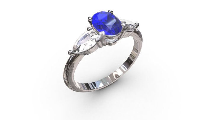 Oval Saphire and Pear Diamonds 3D Model