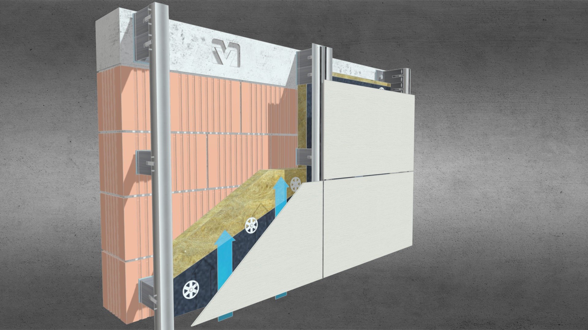 Facciata ventilata fibrocemento fissaggio colla — Sketchfab embed 3D viewer