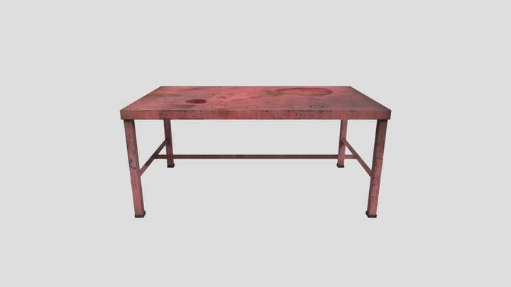 Dirty/Worn Red Metal Table 3D Model