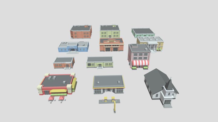 [Free] Buildings Low Poly 3D Model