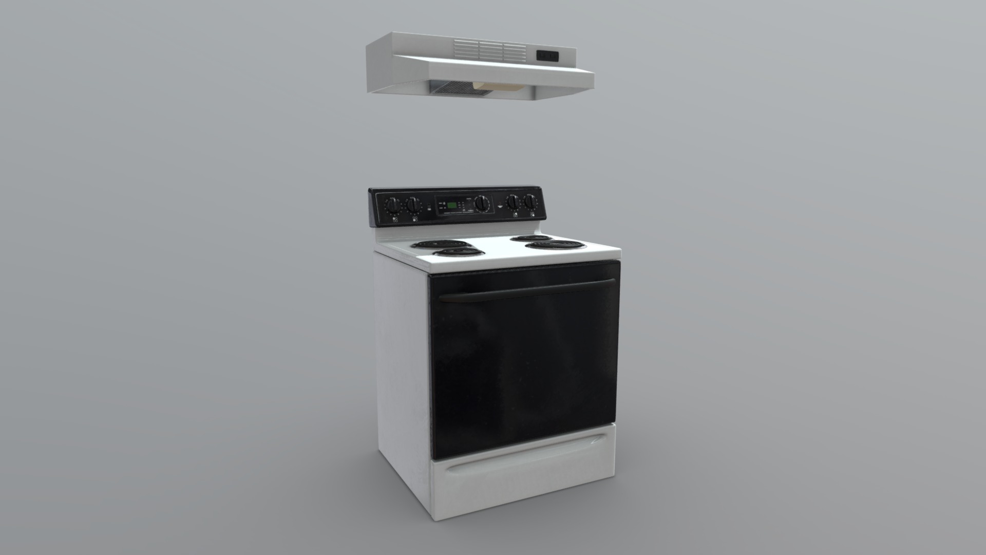 3D model Stove with Hood - This is a 3D model of the Stove with Hood. The 3D model is about a white microwave oven.