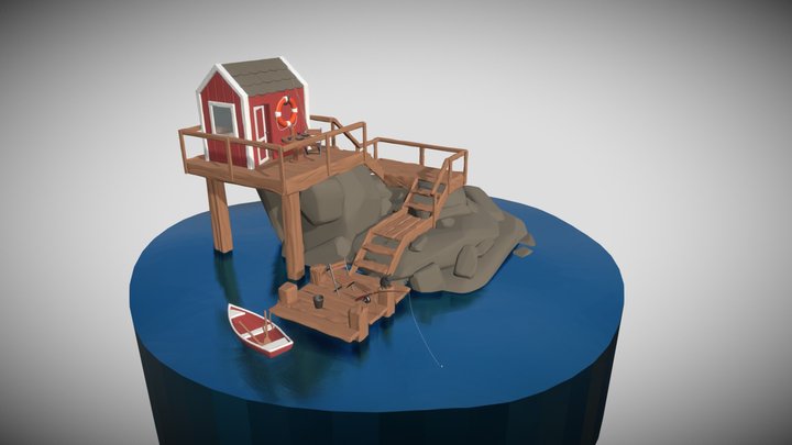 Сat on fishing 3D Model
