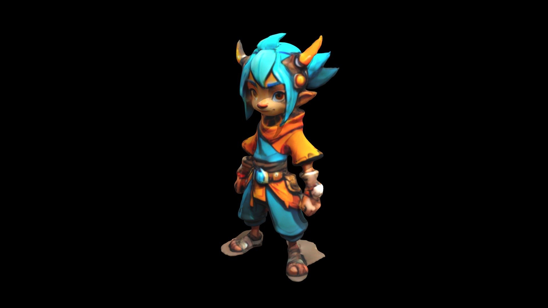 a cartoon character with horns and blue hair - Download Free 3D model ...