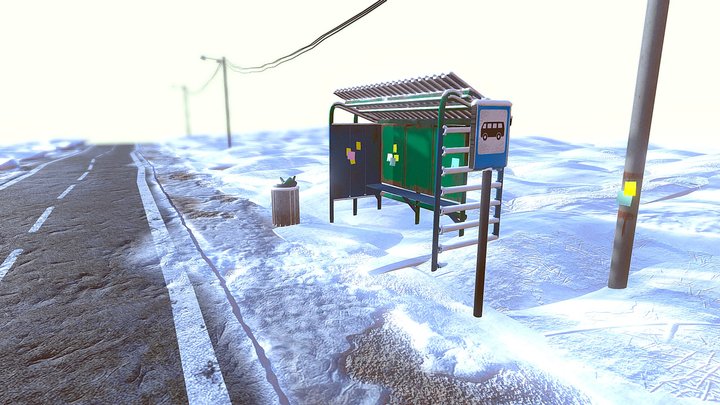 bus stop in winter 3D Model
