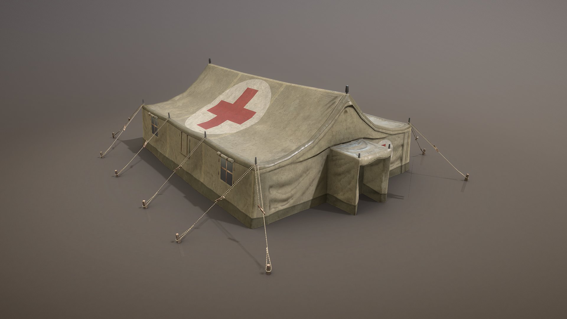 3D model Military Tent 01 MedicalDesert - This is a 3D model of the Military Tent 01 MedicalDesert. The 3D model is about a small boat with a flag on it.