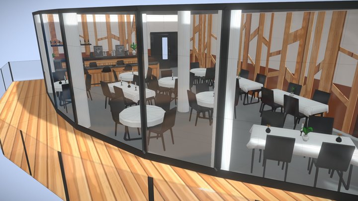 Low Poly Restaurant Interior Scene 3D Model