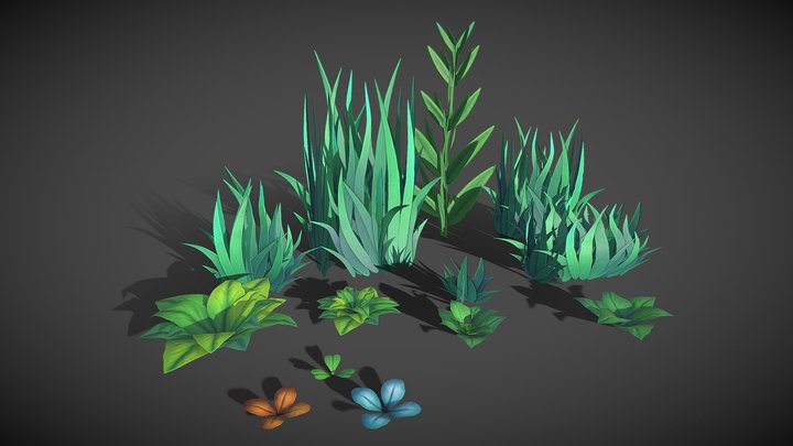 Stylized grass and plants 3D Model