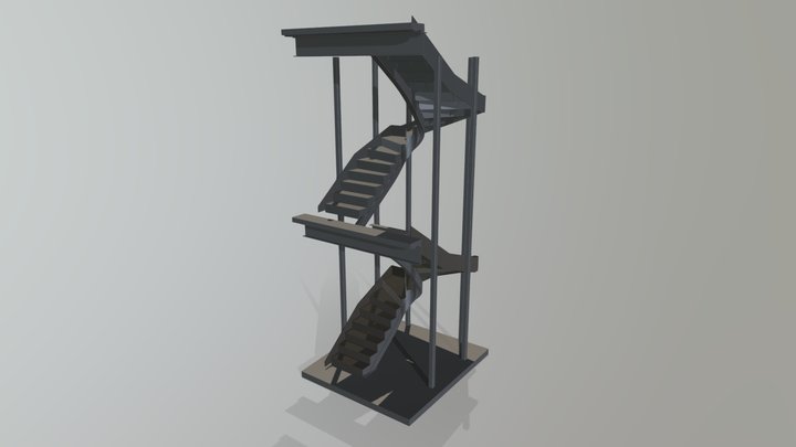 Wood, Steel & Glass Winder Stair (structure) 3D Model
