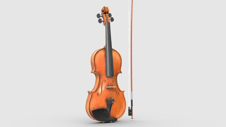 Aged Violin and Bow 3D Model