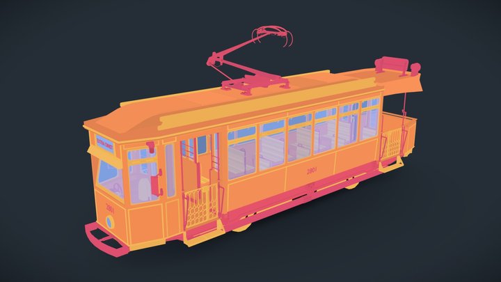 Draft - Retro tram and work with color 3D Model