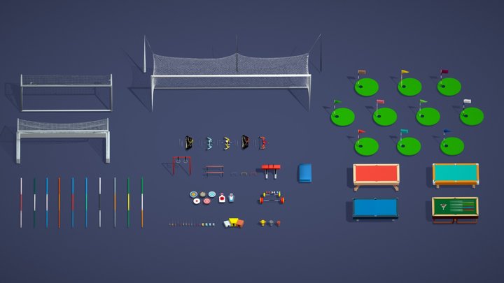 Various Sports Game Assets Pack 2 - Low Poly 3D Model