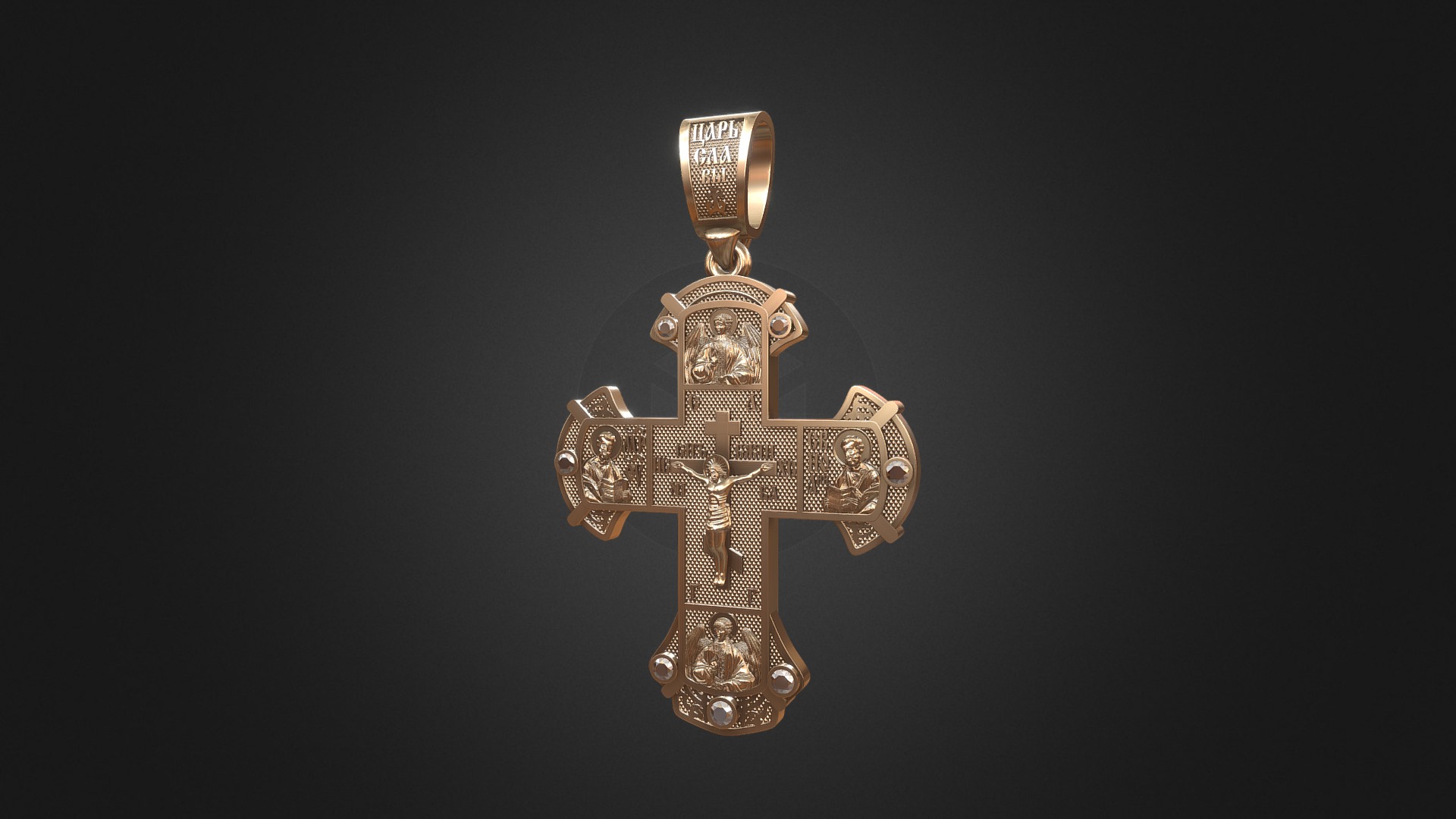 3D model 964 – Cross - This is a 3D model of the 964 - Cross. The 3D model is about a gold and black cross.