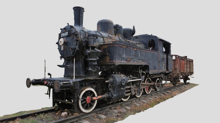 1922 Steam locomotive with wooden carriage 3D Model