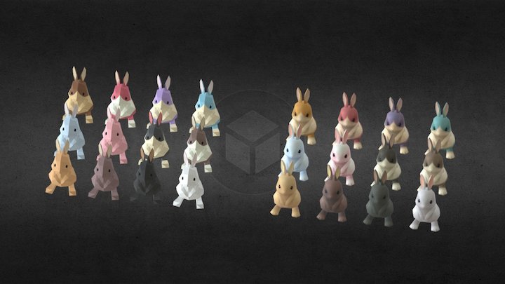 Poly art & Handpainted Rabbit 3D Model