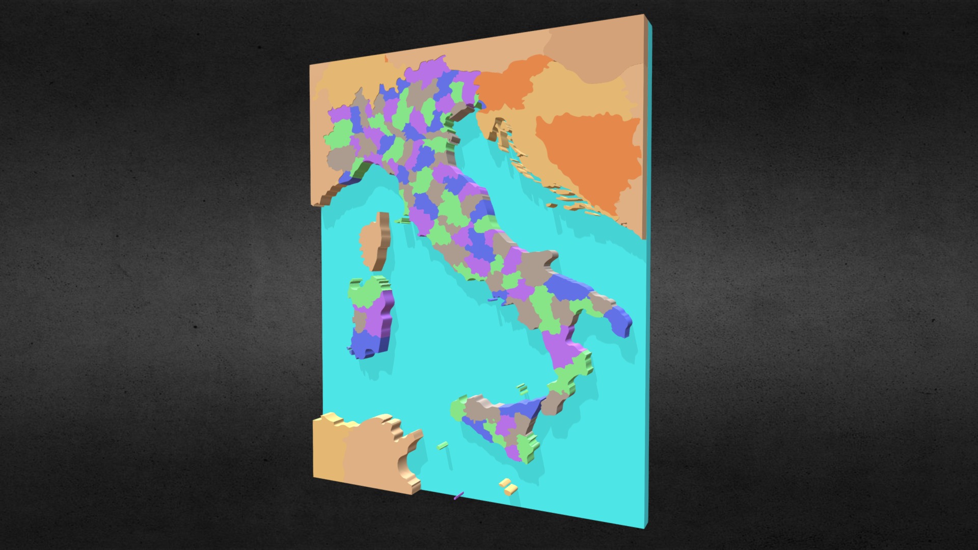 3D model Italy with Provinces Map - This is a 3D model of the Italy with Provinces Map. The 3D model is about a colorful piece of art.