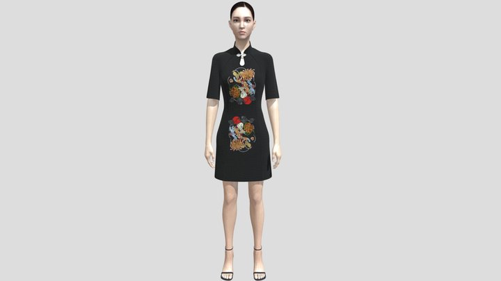 Tight black embroidered cheongsam黑色刺绣紧身旗袍