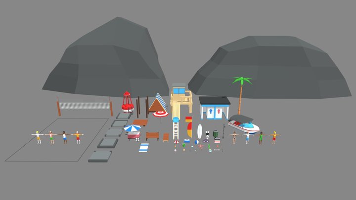 Low Poly Beach Pack 3D Model