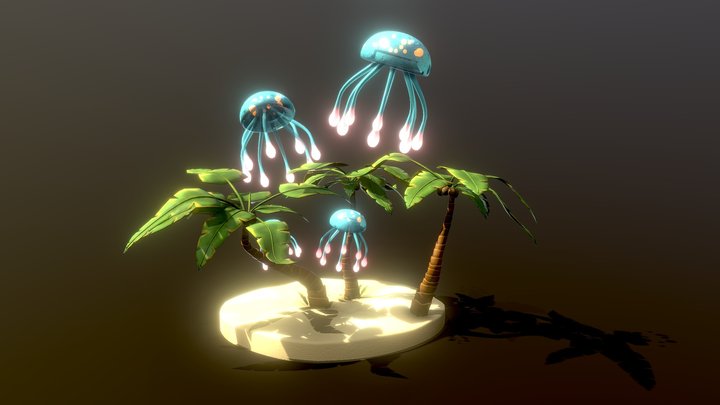Palm and jellyfish 3D Model