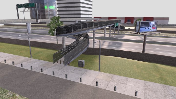 LA Highway & Pedestrian Bridge (low-poly) 3D Model