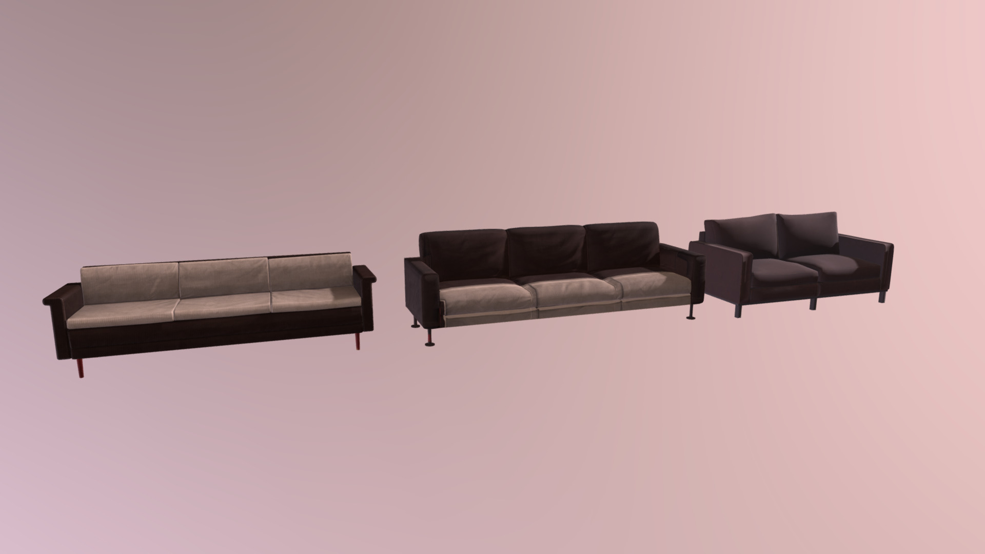 3D model Low Poly Sofas - This is a 3D model of the Low Poly Sofas. The 3D model is about a group of black leather couches.