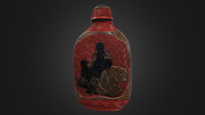 鼻煙壺人物青貝螺細堆朱 3D Model