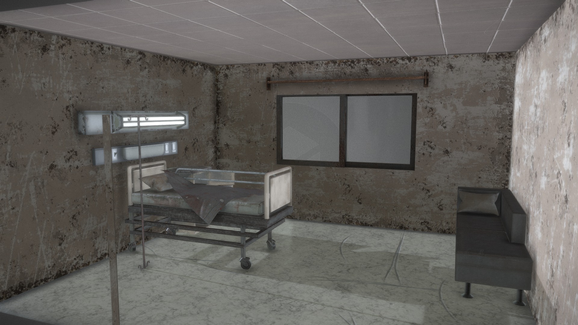 3D model Hospital room - This is a 3D model of the Hospital room. The 3D model is about a room with a table and a tv.