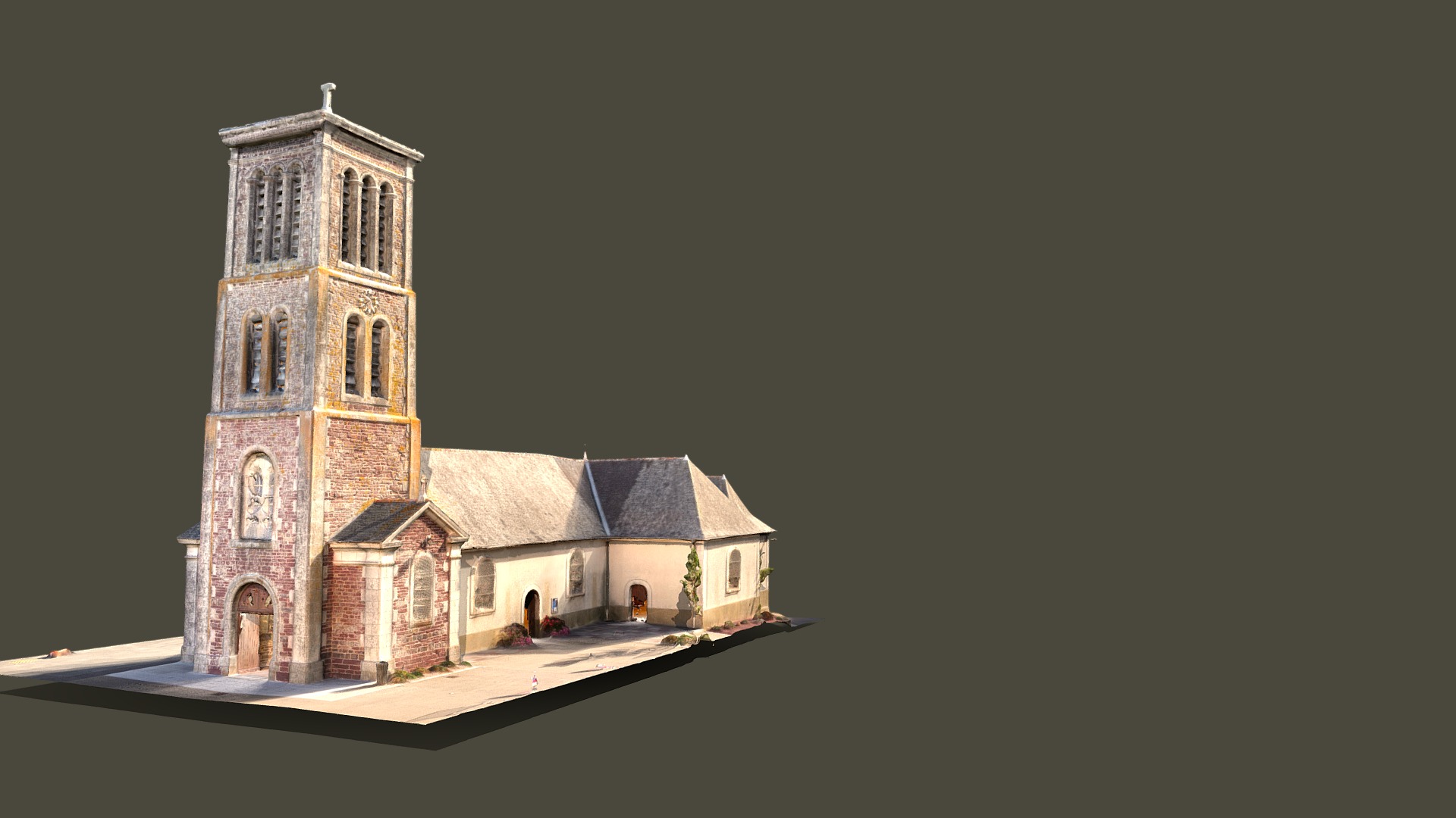 3D model Saint-Thurial Church – Animated - This is a 3D model of the Saint-Thurial Church - Animated. The 3D model is about a church with a tower.