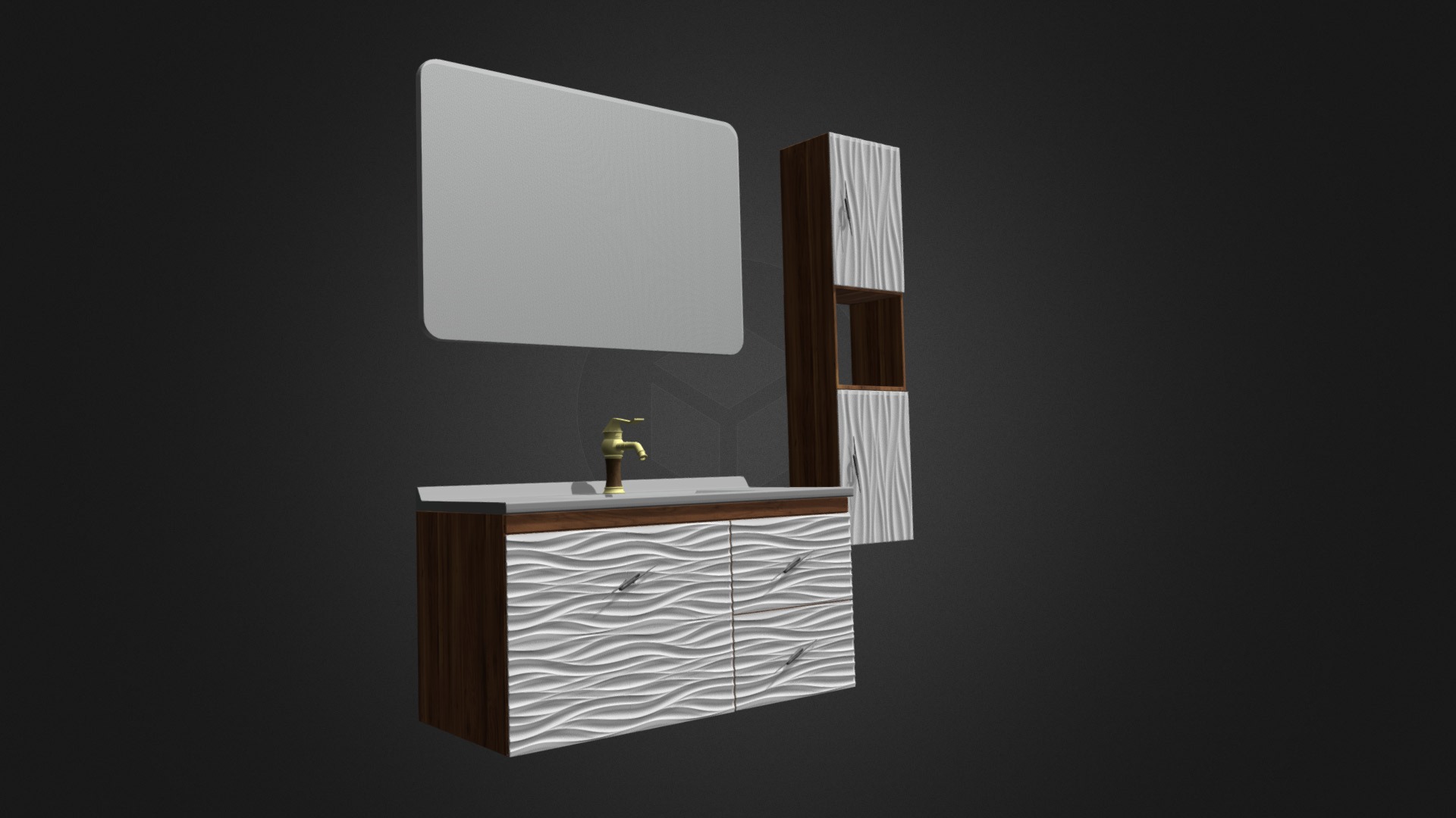 3D model Bathroom Set - This is a 3D model of the Bathroom Set. The 3D model is about a wooden cabinet with a lamp on top.