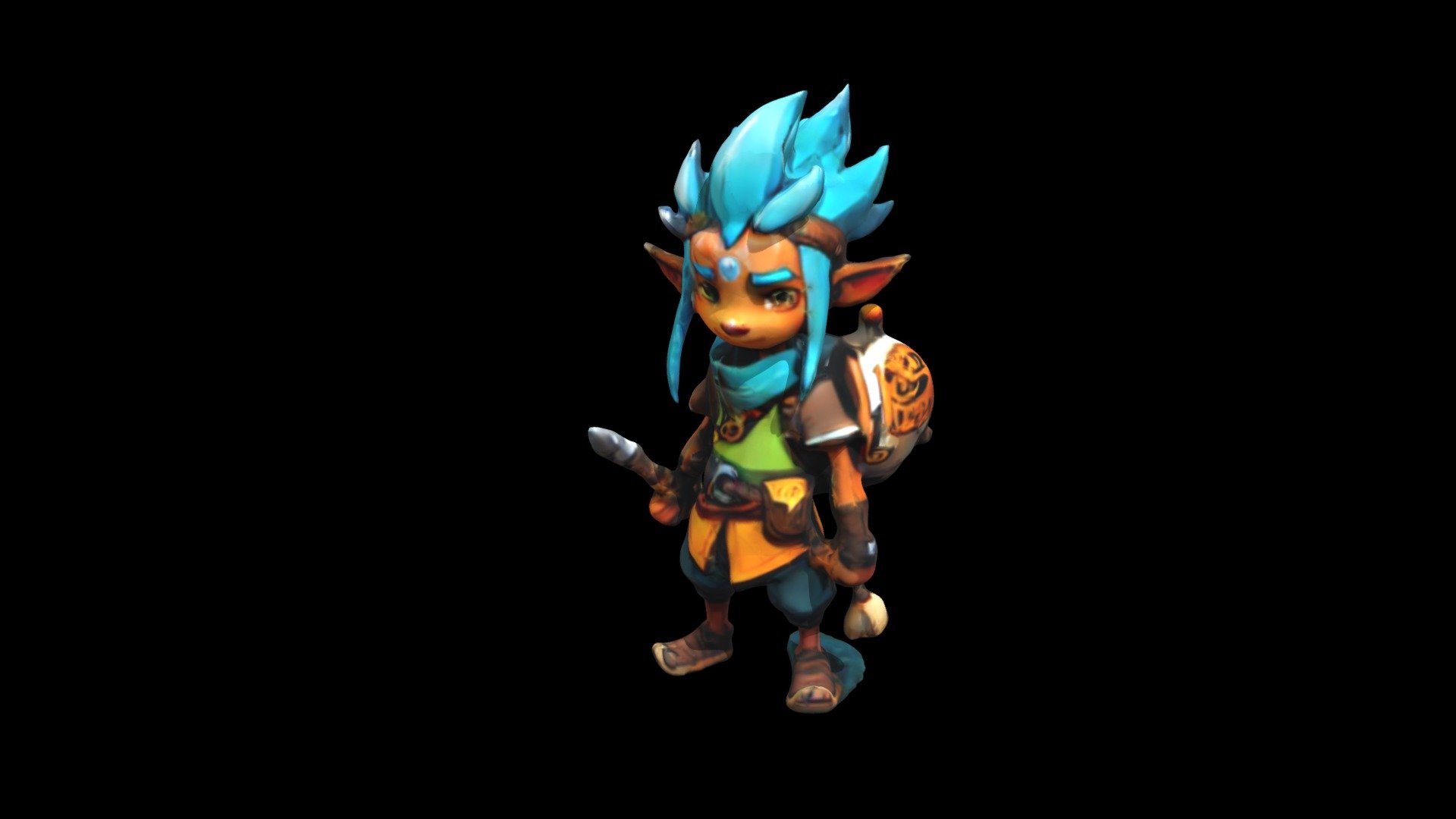 a cartoon character with blue hair and a back - Download Free 3D model ...