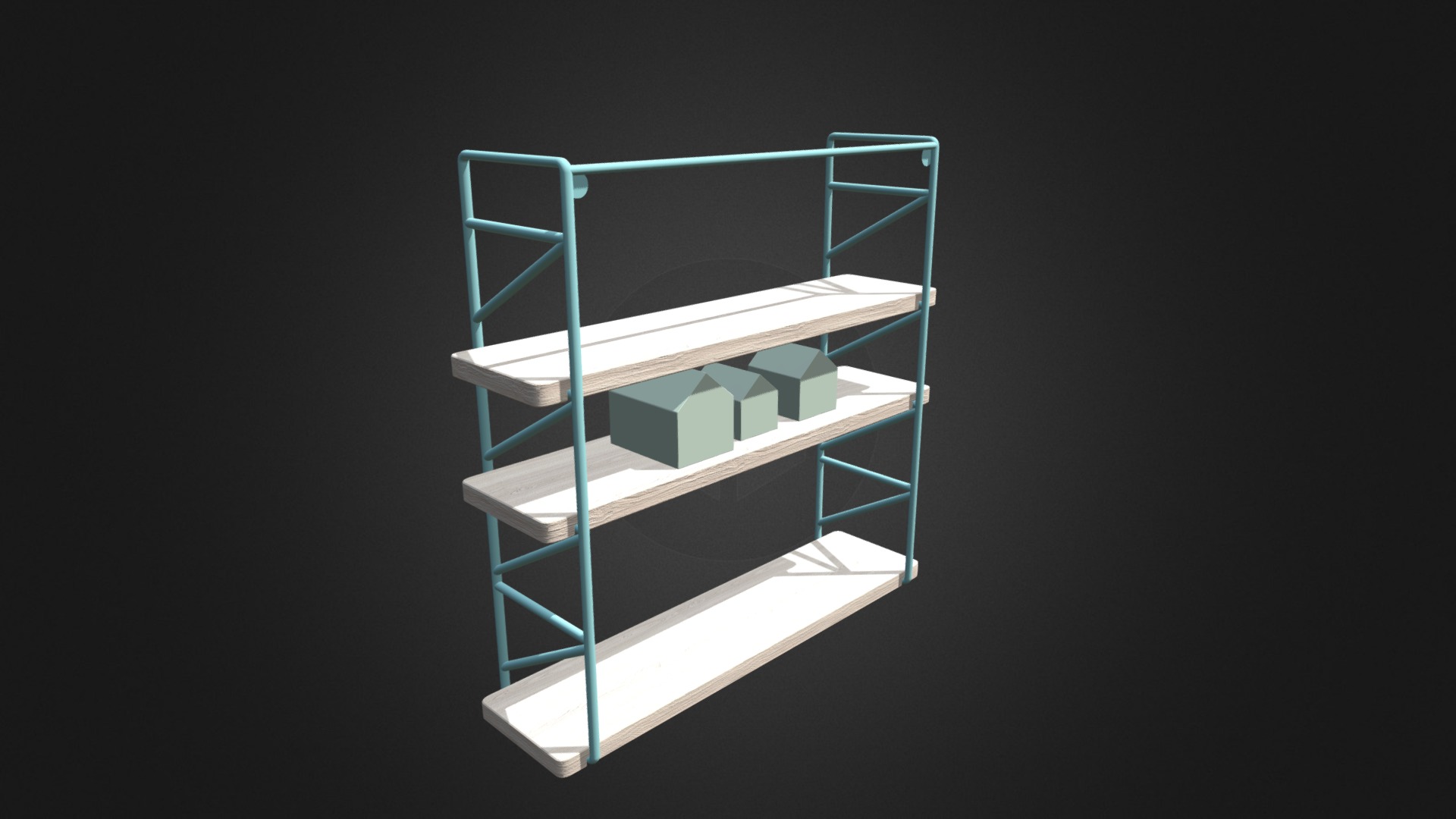 3D model Wall Shelf with House Shape Blocks - This is a 3D model of the Wall Shelf with House Shape Blocks. The 3D model is about engineering drawing.