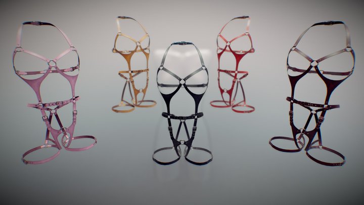 Five leather portupeya harness bondage set 3D Model