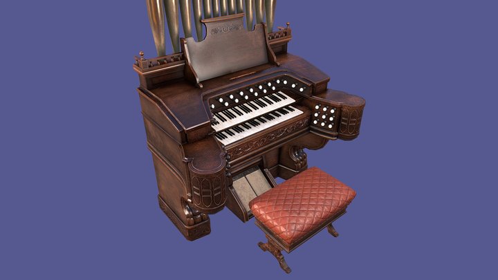 Vintage Old Pump Pipe Organ 3D Model