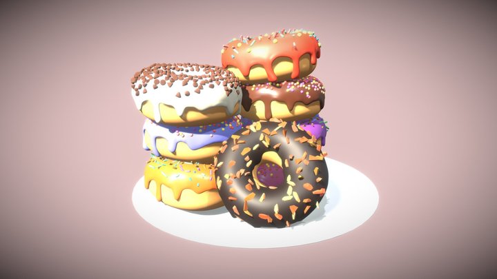 A Plate of Donuts 3D Model