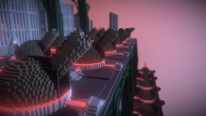 Flying Voxel City 3D Model