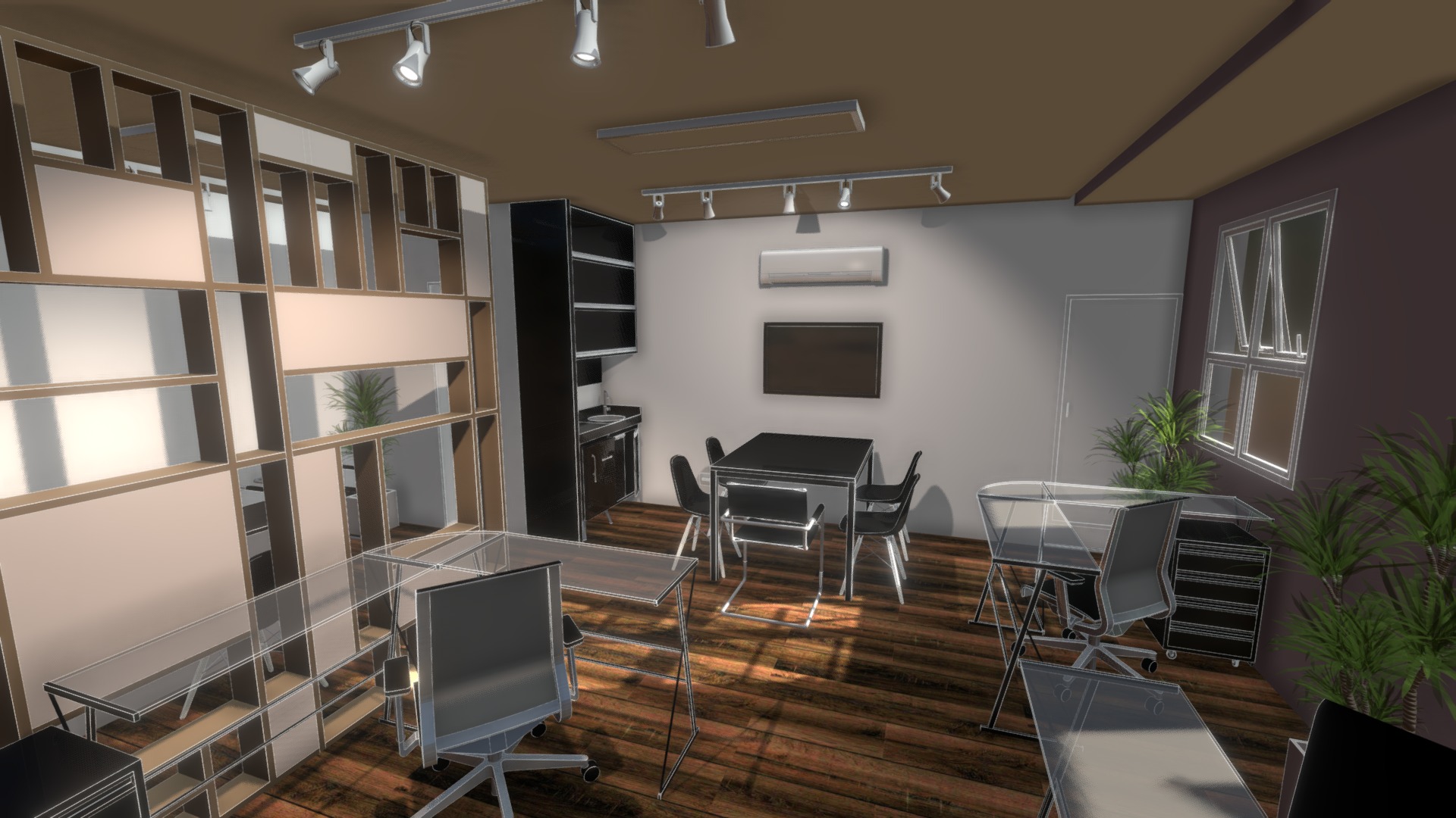 3D model Office – high detailed - This is a 3D model of the Office - high detailed. The 3D model is about a room with chairs and tables.