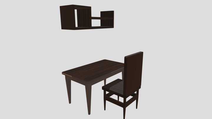 Стіл крісло і полиця 3D Model
