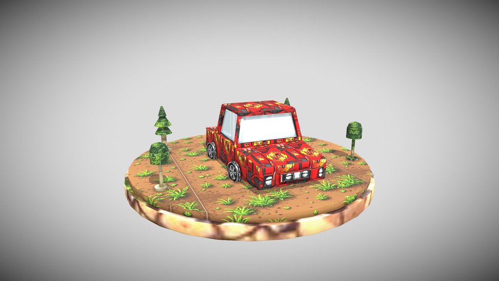 Stylized Low-Poly 3D Adventure Car Diorama