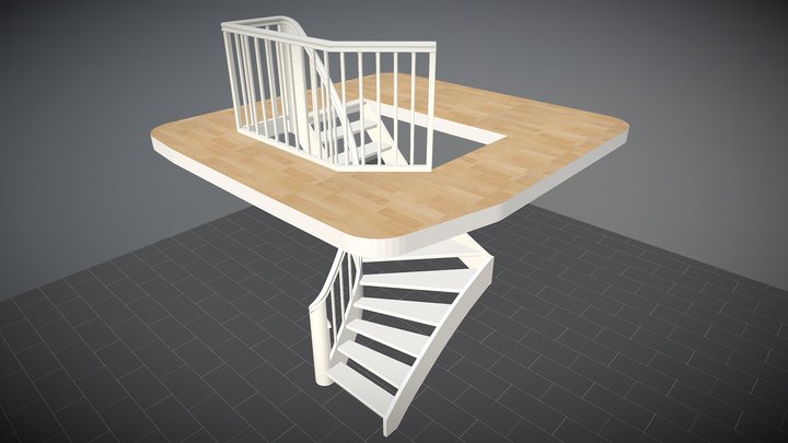 Kvartsvingstrappe med buet hovedstykke 3D Model