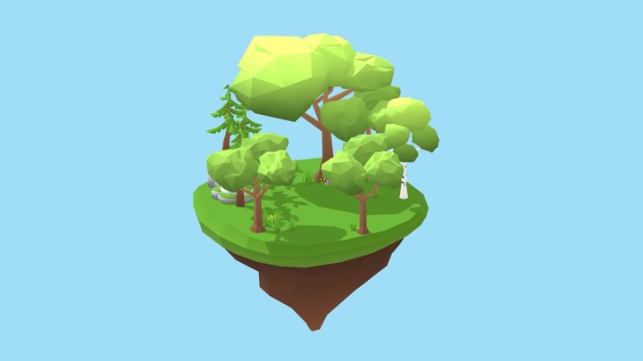 Green Floating Island Lowpoly Environment 3D Model