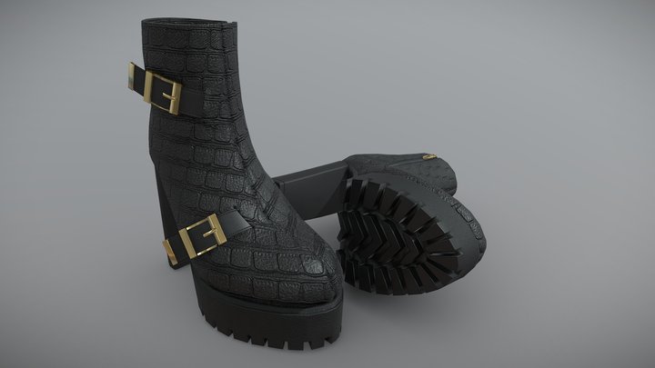 Casual Leather Women's Boots With Heels Low-poly 3D Model