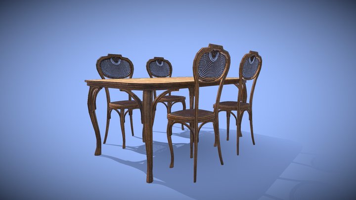 Art Nouveau Dining Table and Chairs 3D Model