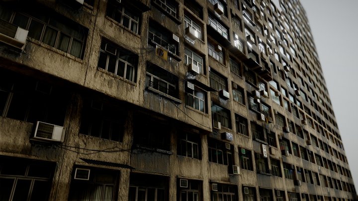 Hong Kong Monster building Modular Low Poly LOD 3D Model