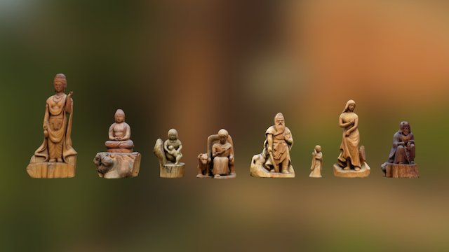 Japanese Wooden Figures 3D Model