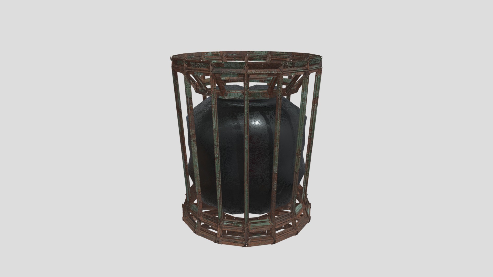 3D model Rusty Trash Can. - This is a 3D model of the Rusty Trash Can.. The 3D model is about a black barrel with a white background.