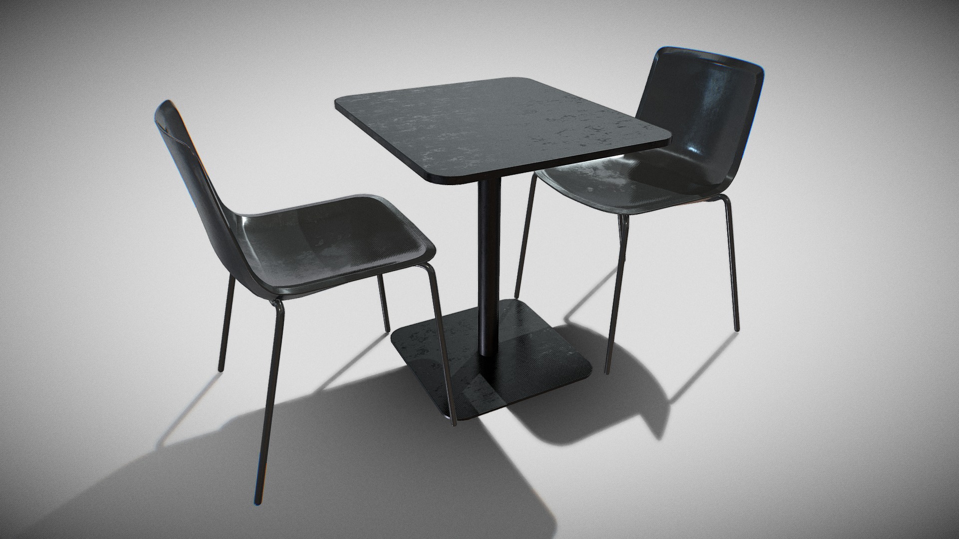 3D model Mesa CafeTable-Set v-01 - This is a 3D model of the Mesa CafeTable-Set v-01. The 3D model is about a pair of black chairs.