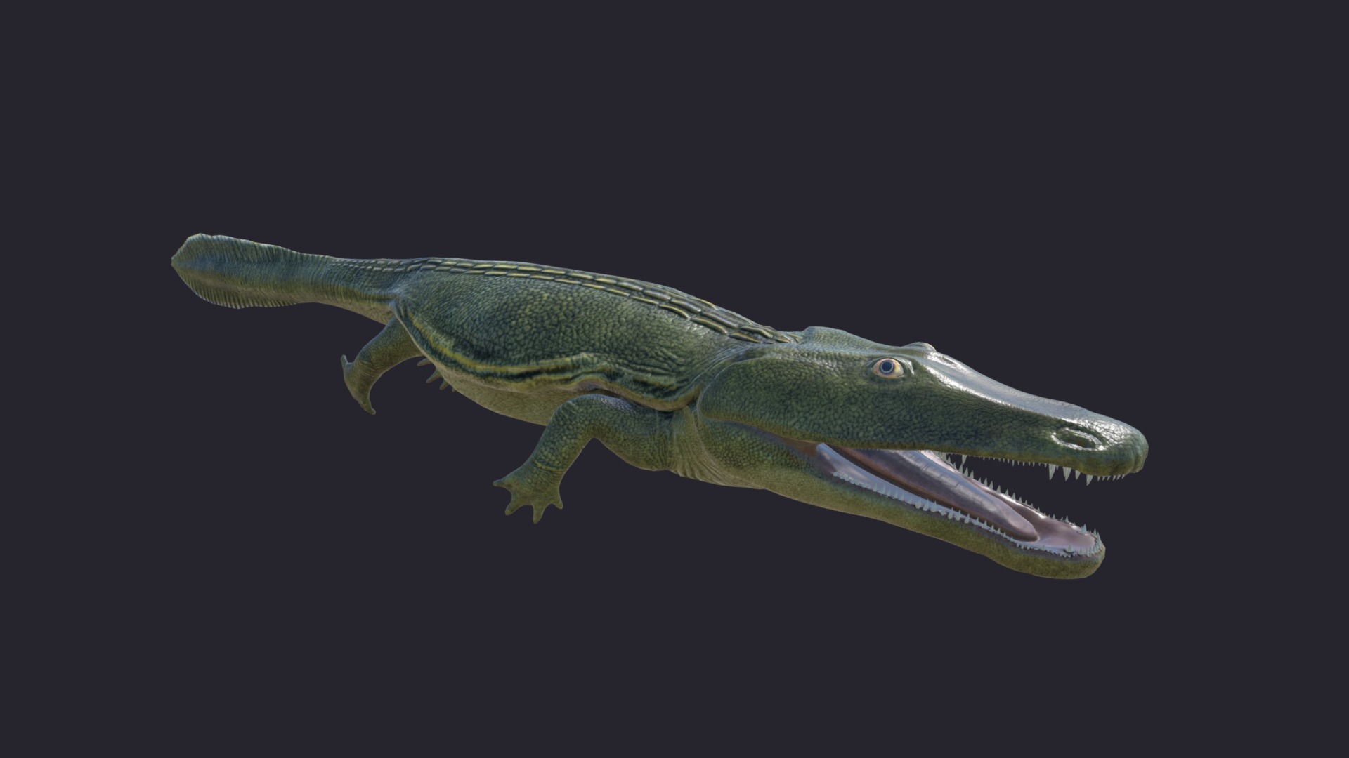 3D model Melosaurus uralensis - This is a 3D model of the Melosaurus uralensis. The 3D model is about a green lizard with a long tail.