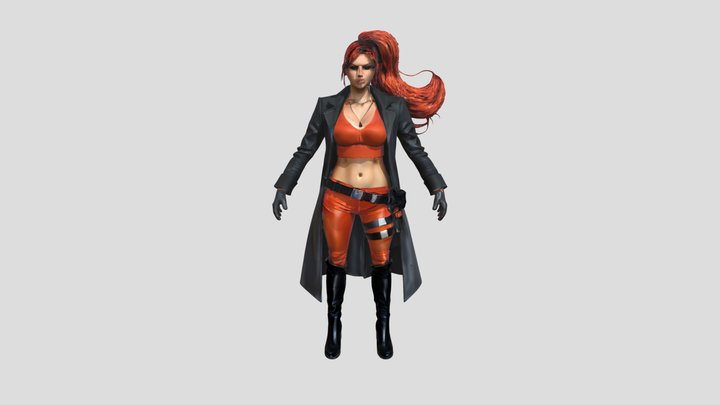 Woman in an orange superhero costume 3D Model