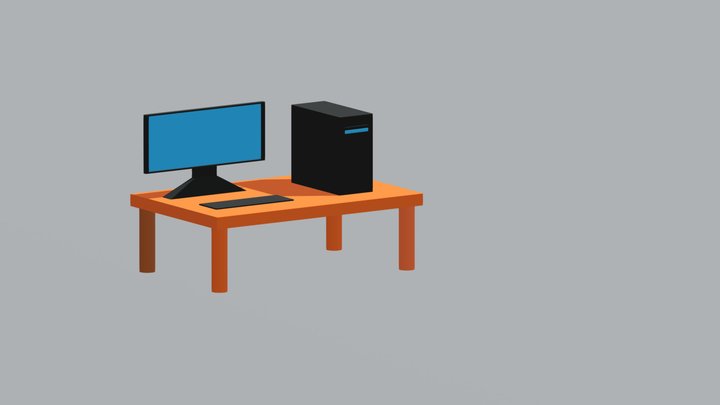 Computer With Table 3D Model